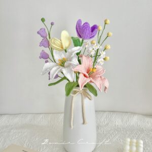 Handmade Crochet Lily Vase - 5 Styles | Purple Pink White | Desktop Floral Decor