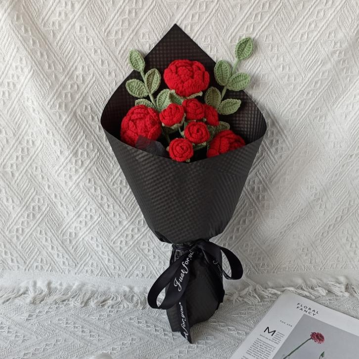 Handmade Crochet Rose Peony Vase & Bouquet – 3 Styles | Red Rose Pink Peony | Forever - 图片 5