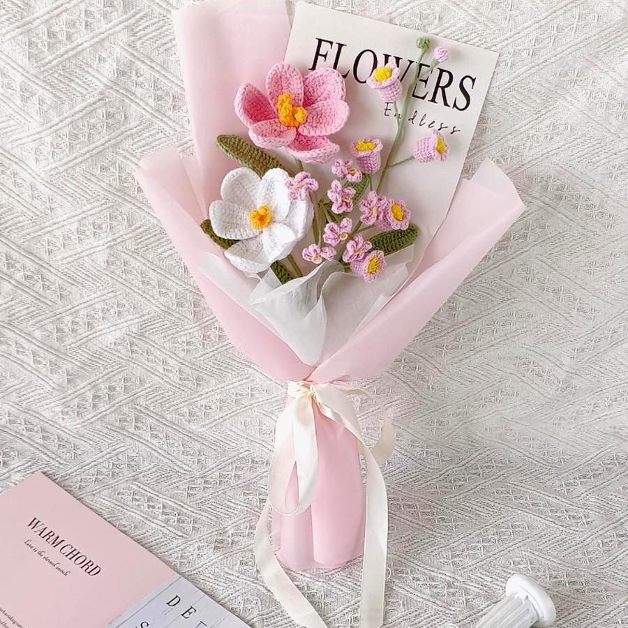 Handmade Crochet Cosmos Bouquet – 2 Styles | Pink & Blue | Forever Flowers