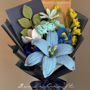 Handmade Crochet Blue Flower Bouquet - 5 Styles | Blue Lily Rose Cosmos | Forever Gift