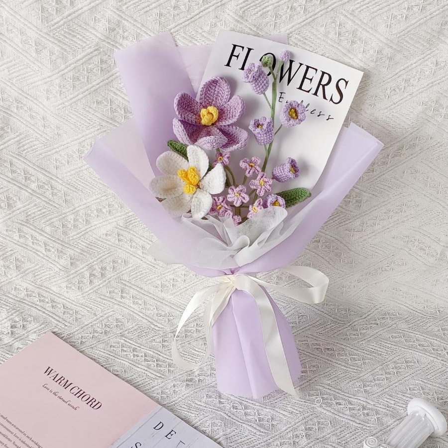 Handmade Crochet Cosmos Bouquet – 2 Styles | Pink & Blue | Forever Flowers - 图片 2
