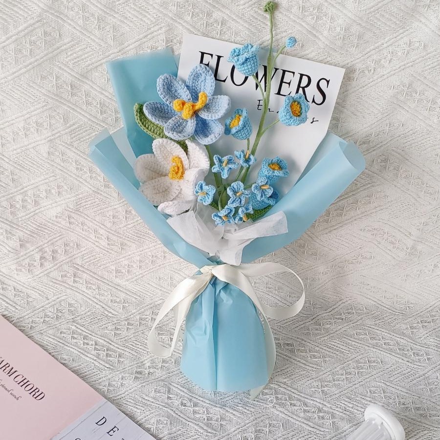 Handmade Crochet Cosmos Bouquet – 2 Styles | Pink & Blue | Forever Flowers - 图片 4