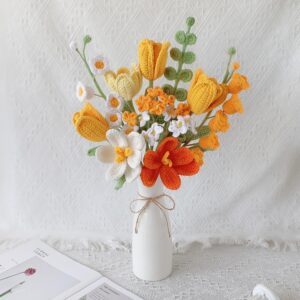 Handmade Crochet Flower Bouquet – 8 Styles | Tulip Sunflower Peony | Forever Gift