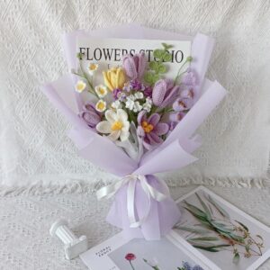 Handmade Crochet Tulip & Sunflower Bouquet – 2 Styles | Purple & Wildflower | Forever