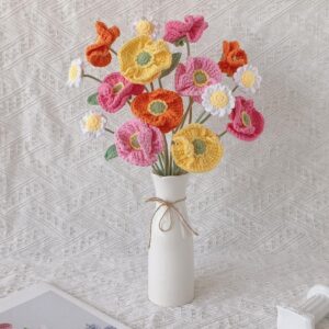Handmade Crochet Poppy Vase – 3 Styles | Colorful Orange Pink | Home Décor Gift