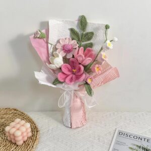 Handmade Crochet Tulip & Daisy Mixed Bouquet – Pink or Blue