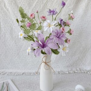 Handmade Crochet Purple Lily Wildflower – 2 Styles | Vase & Bouquet | Forever Flowers