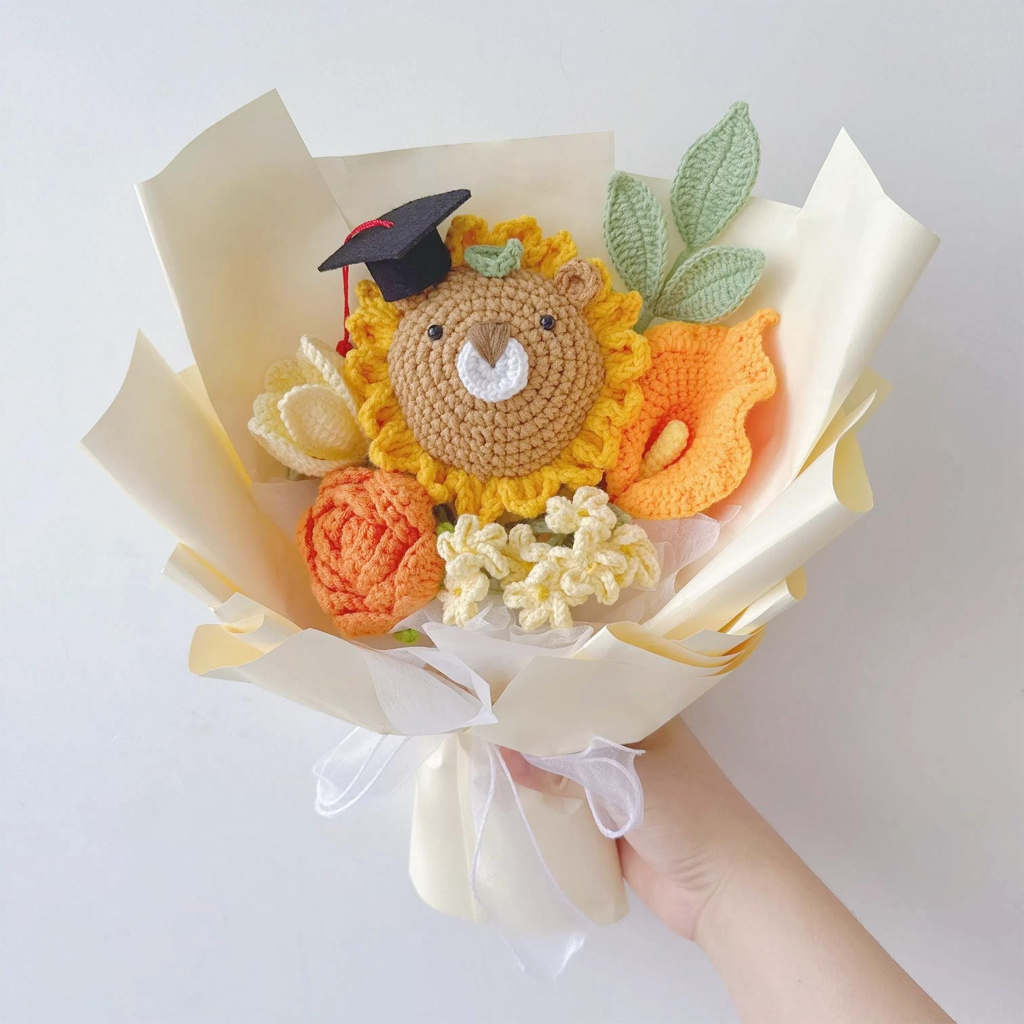 Handmade Crochet Graduation Lion Bouquet – Full or Mini Style