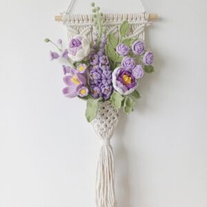 Handmade Crochet Flower Wall Hanging – 2 Styles | Purple Peony & Lavender Rose | Home Décor