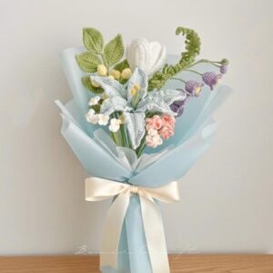 Handmade Crochet Flower Bouquet - 7 Styles | Lily Peony Tulip Blue | Forever Gift