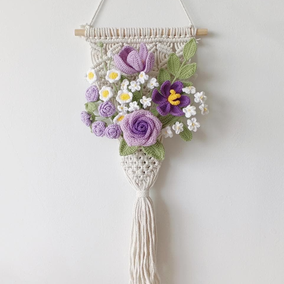 Handmade Crochet Flower Wall Hanging – 2 Styles | Purple Peony & Lavender Rose | Home Décor - 图片 2