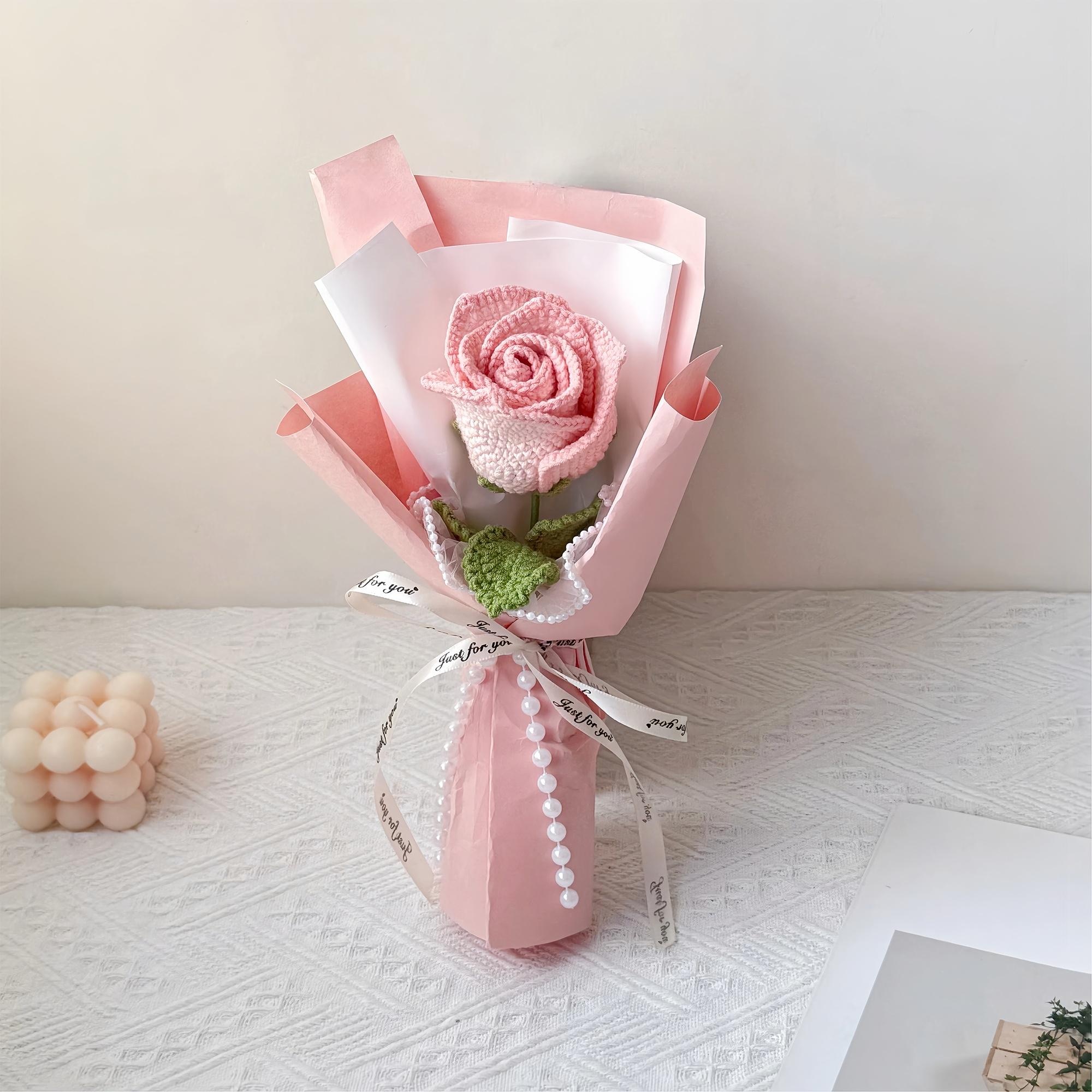 Handmade Crochet Single-Stem Rose in Gift Wrap – 6 Presentation Styles - 图片 4