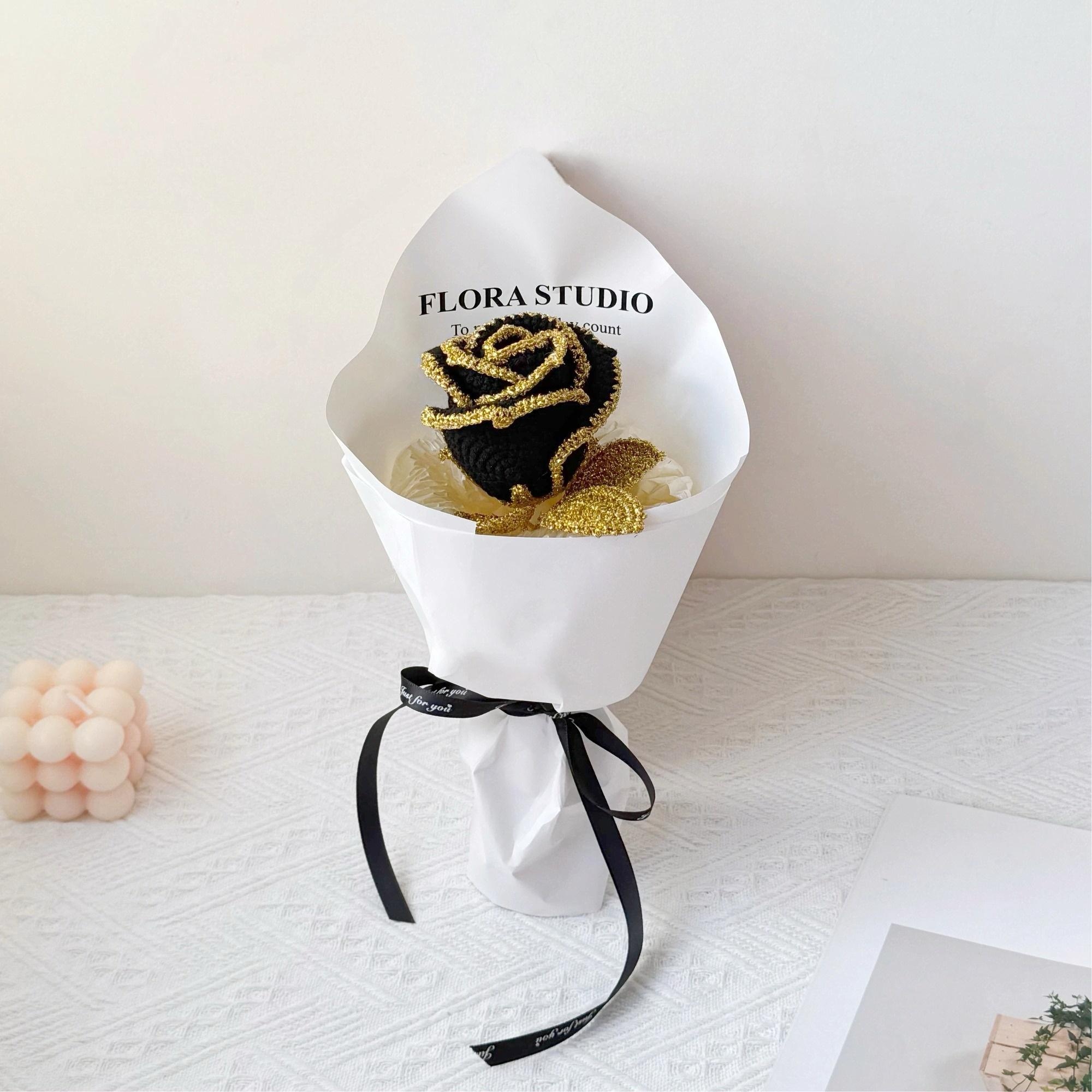 Handmade Crochet Single-Stem Rose in Gift Wrap – 6 Presentation Styles - 图片 6
