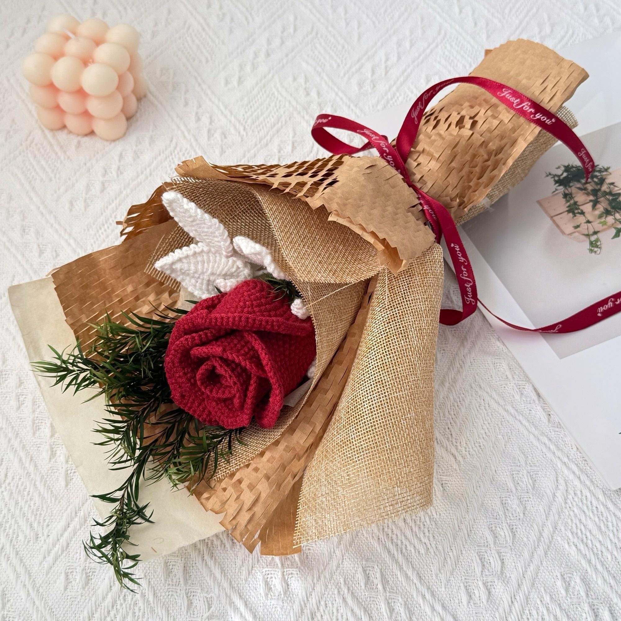 Handmade Crochet Single-Stem Rose in Gift Wrap – 6 Presentation Styles - 图片 11