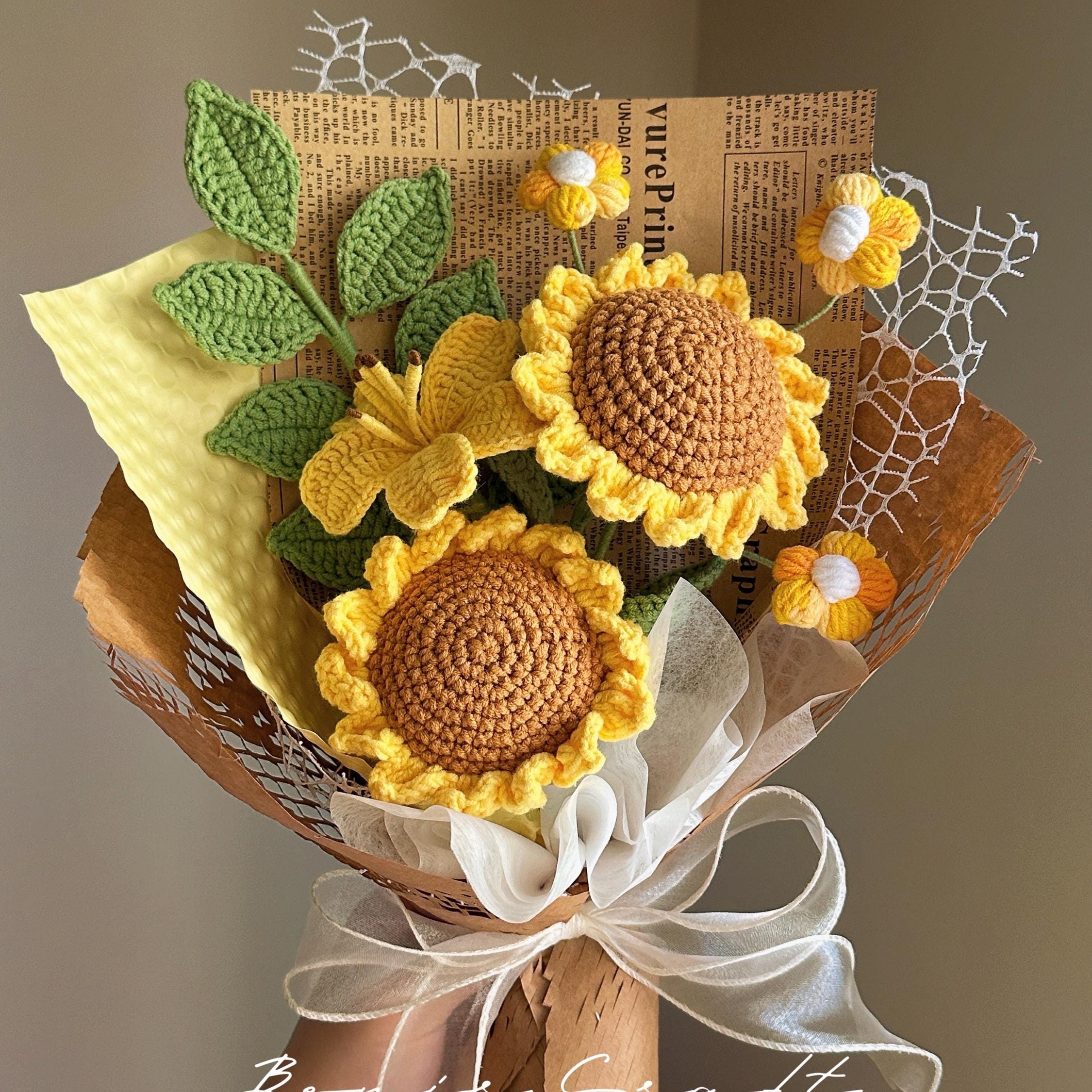 Handmade Crochet Sunflower Bouquet - 9 Styles | Sunflower Rose Orange | Forever Gift - 图片 7