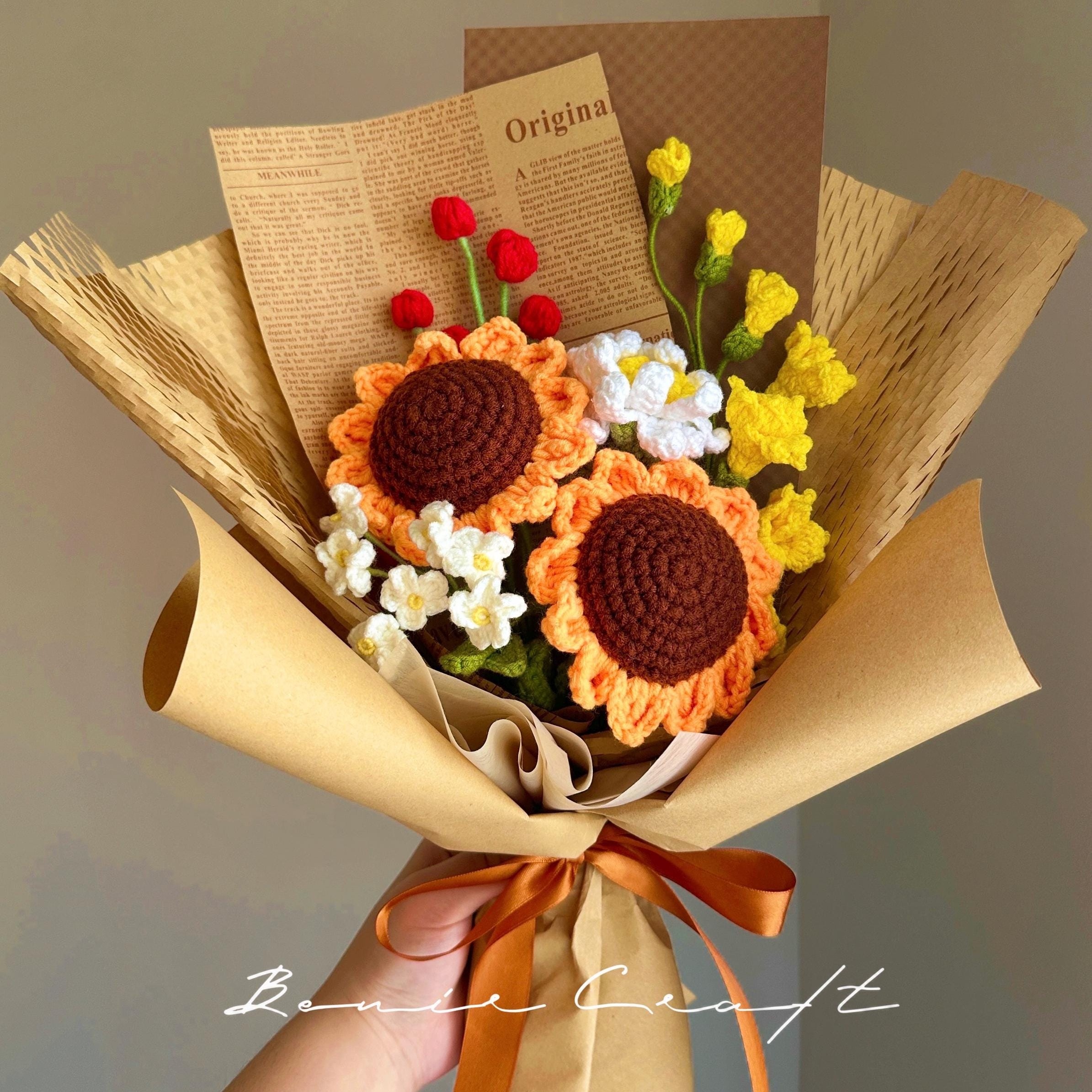 Handmade Crochet Sunflower Bouquet - 9 Styles | Sunflower Rose Orange | Forever Gift - 图片 8