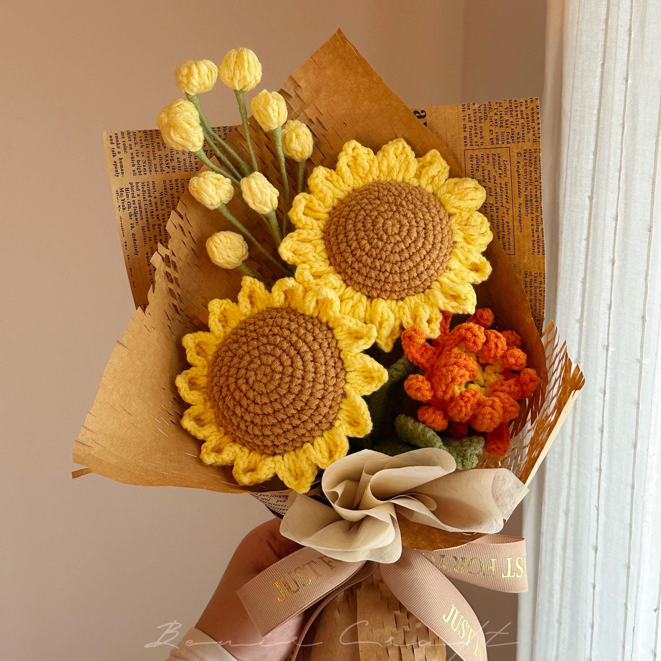 Handmade Crochet Sunflower Bouquet - 9 Styles | Sunflower Rose Orange | Forever Gift - 图片 9