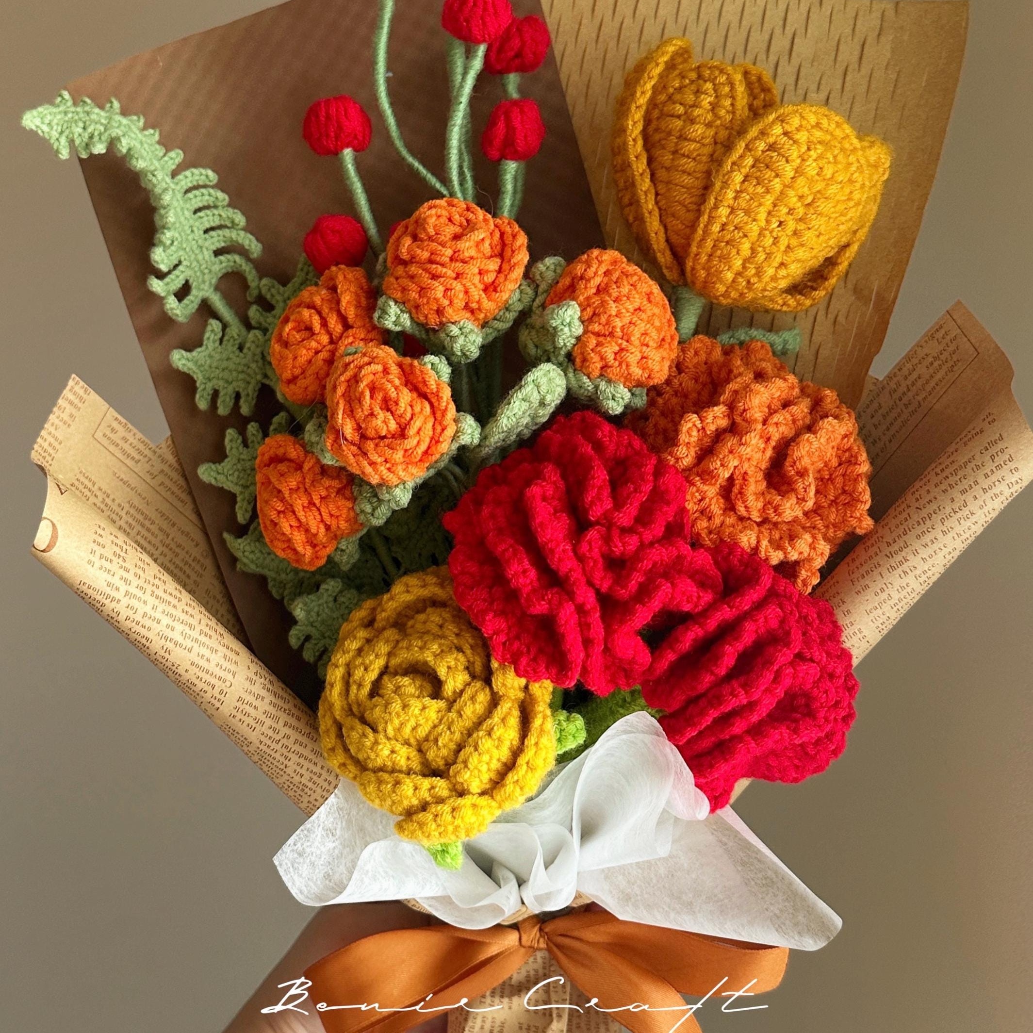 Handmade Crochet Sunflower Bouquet - 9 Styles | Sunflower Rose Orange | Forever Gift - 图片 10