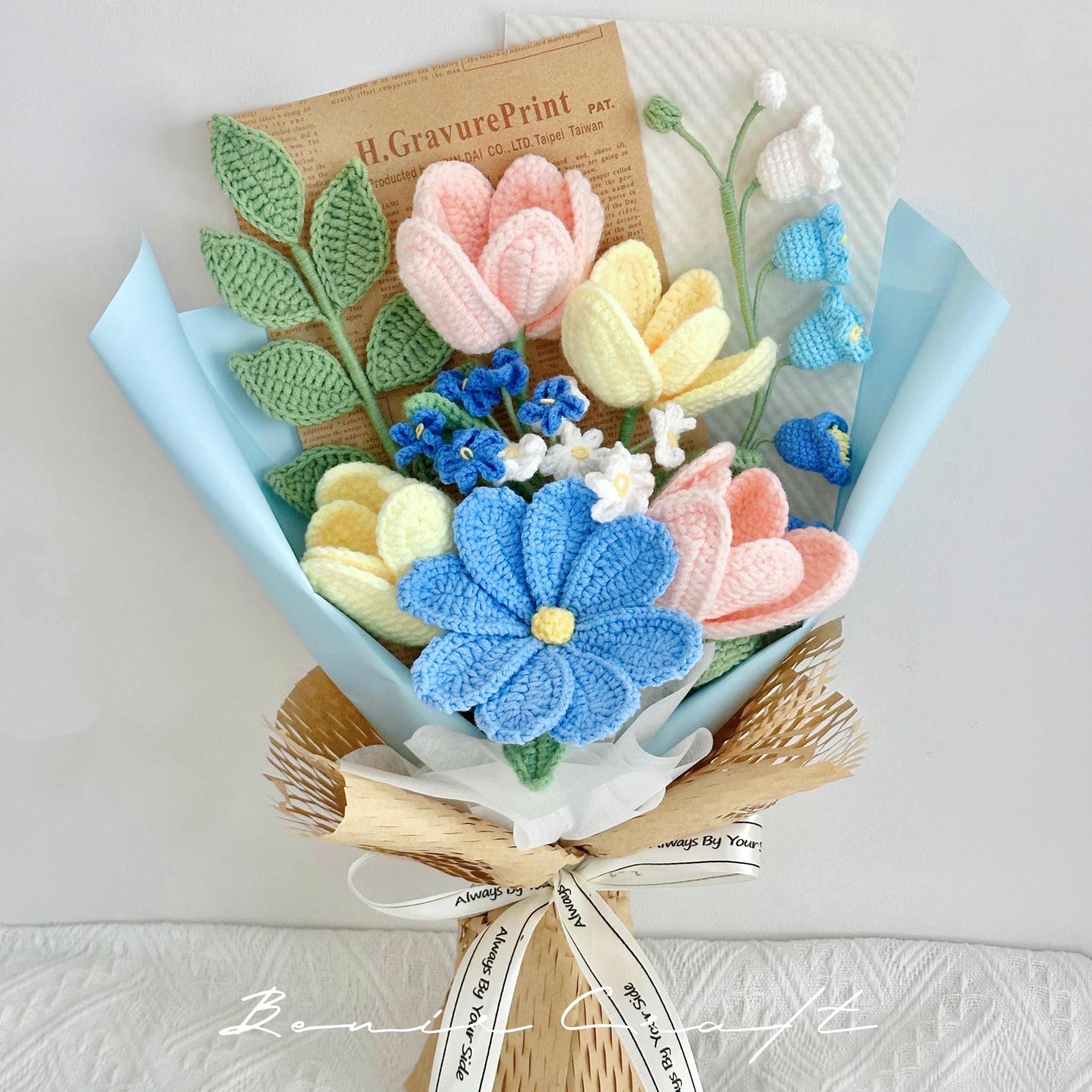 Handmade Crochet Tulip Cosmos Bouquet - 4 Styles | Purple Blue Pink | Forever Gift - 图片 2