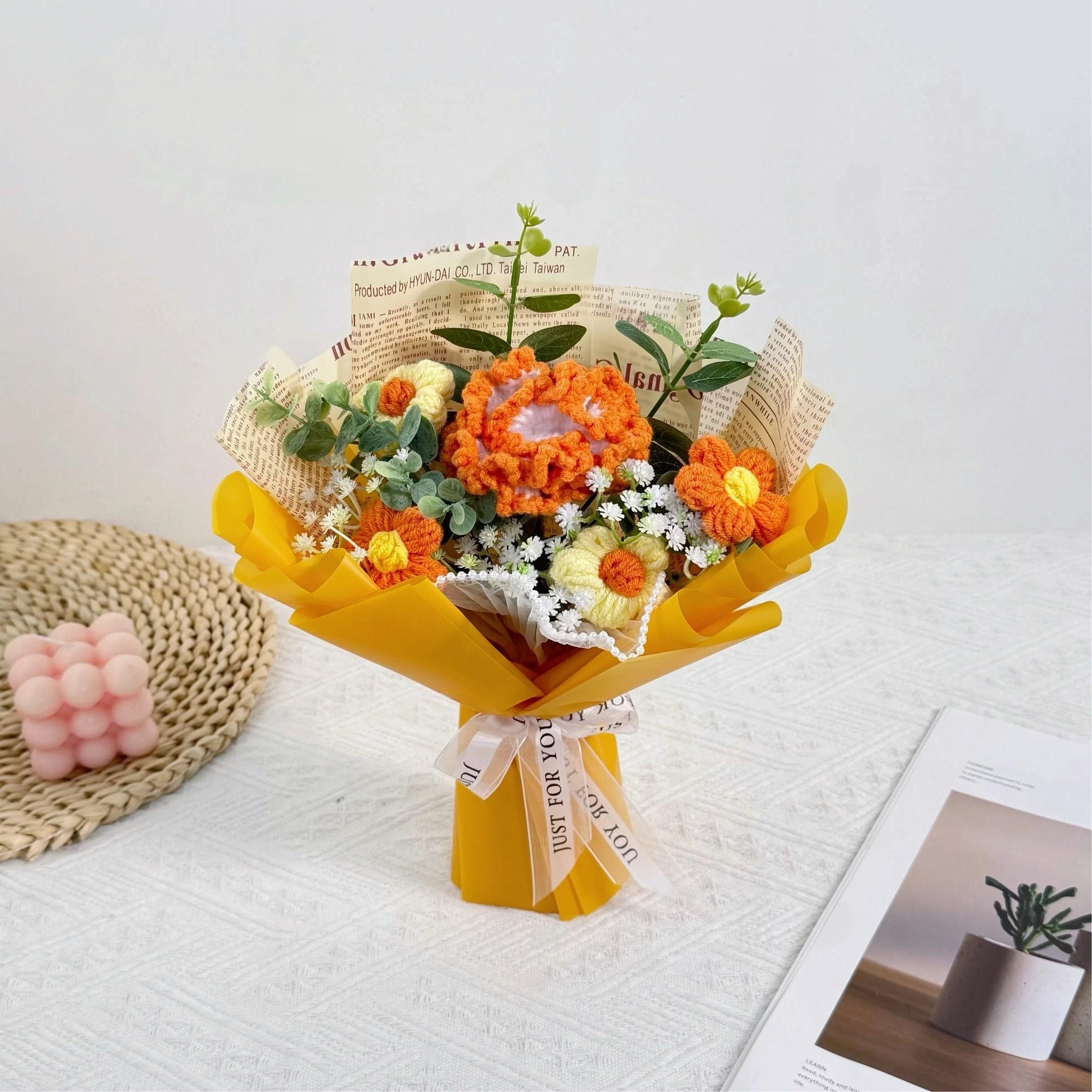 Handmade Crochet Carnation & Daisy Bouquet – Pink or Orange - 图片 3