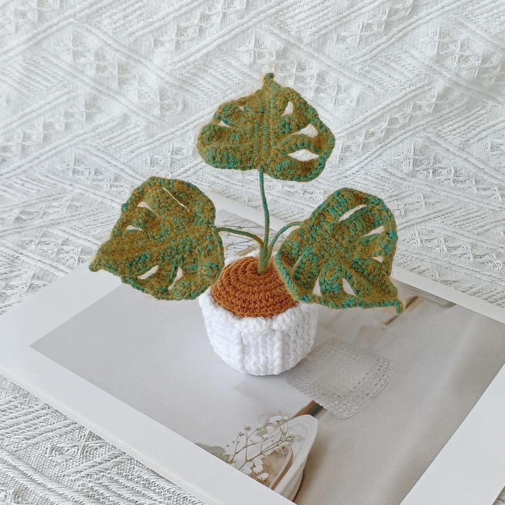 Handmade Crochet Mini Monstera Potted Plant | Tropical Home Décor | Unique Gift - 图片 2