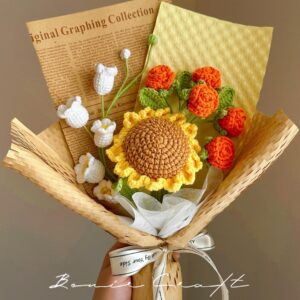 Handmade Crochet Sunflower Bouquet - 7 Styles | Double Triple Orange | Forever Gift