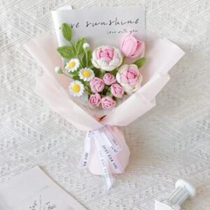 Handmade Crochet Cosmos Bouquet – 4 Styles | Pink Purple Blue Yellow | Forever Flowers