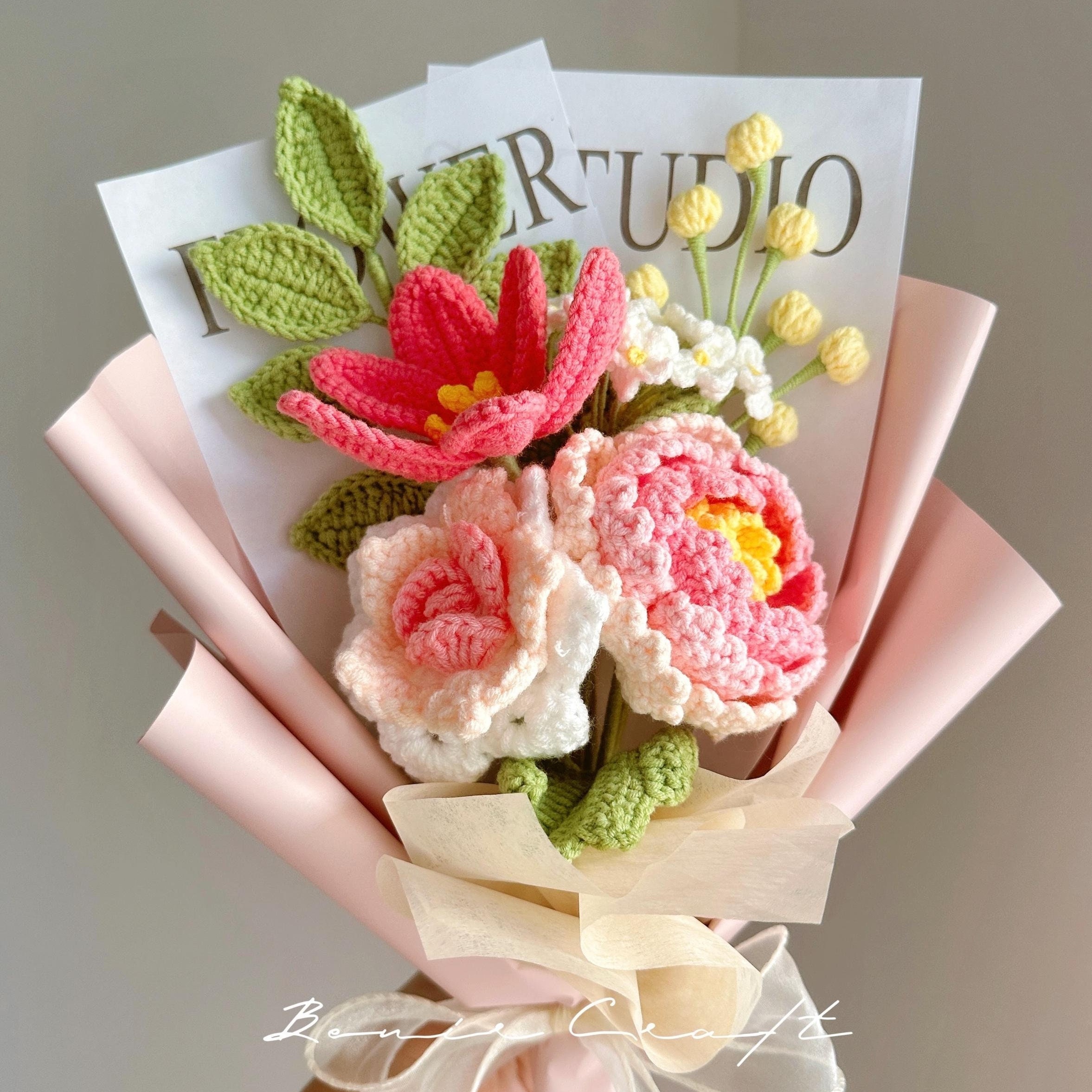 Handmade Crochet Flower Bouquet - 5 Styles | Peony Smiley Sunflower | Forever Gift - 图片 3