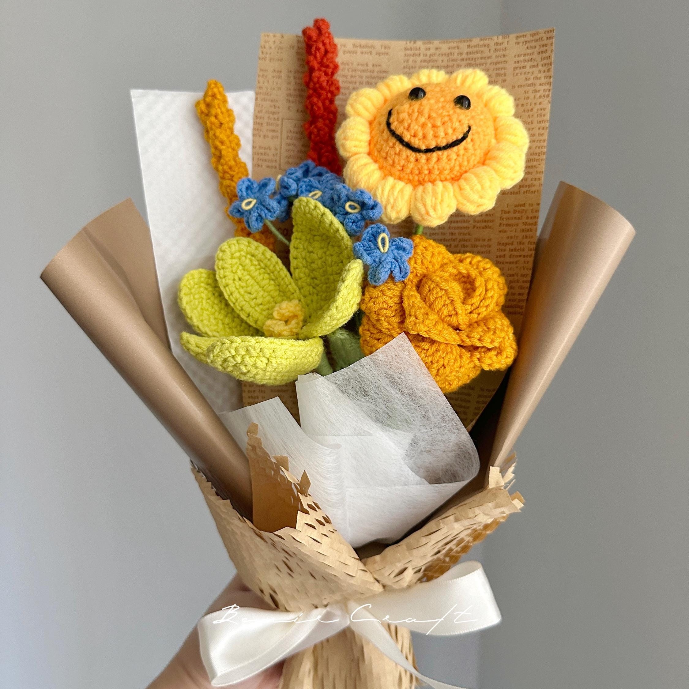 Handmade Crochet Flower Bouquet - 5 Styles | Peony Smiley Sunflower | Forever Gift - 图片 6