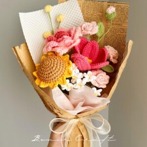 Handmade Crochet Sunflower Bouquet - 4 Styles | Pink Blue Lavender | Forever Gift