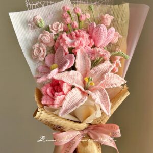Handmade Crochet Mixed Flower Bouquet - 13 Styles | Lily Peony Tulip | Forever Gift