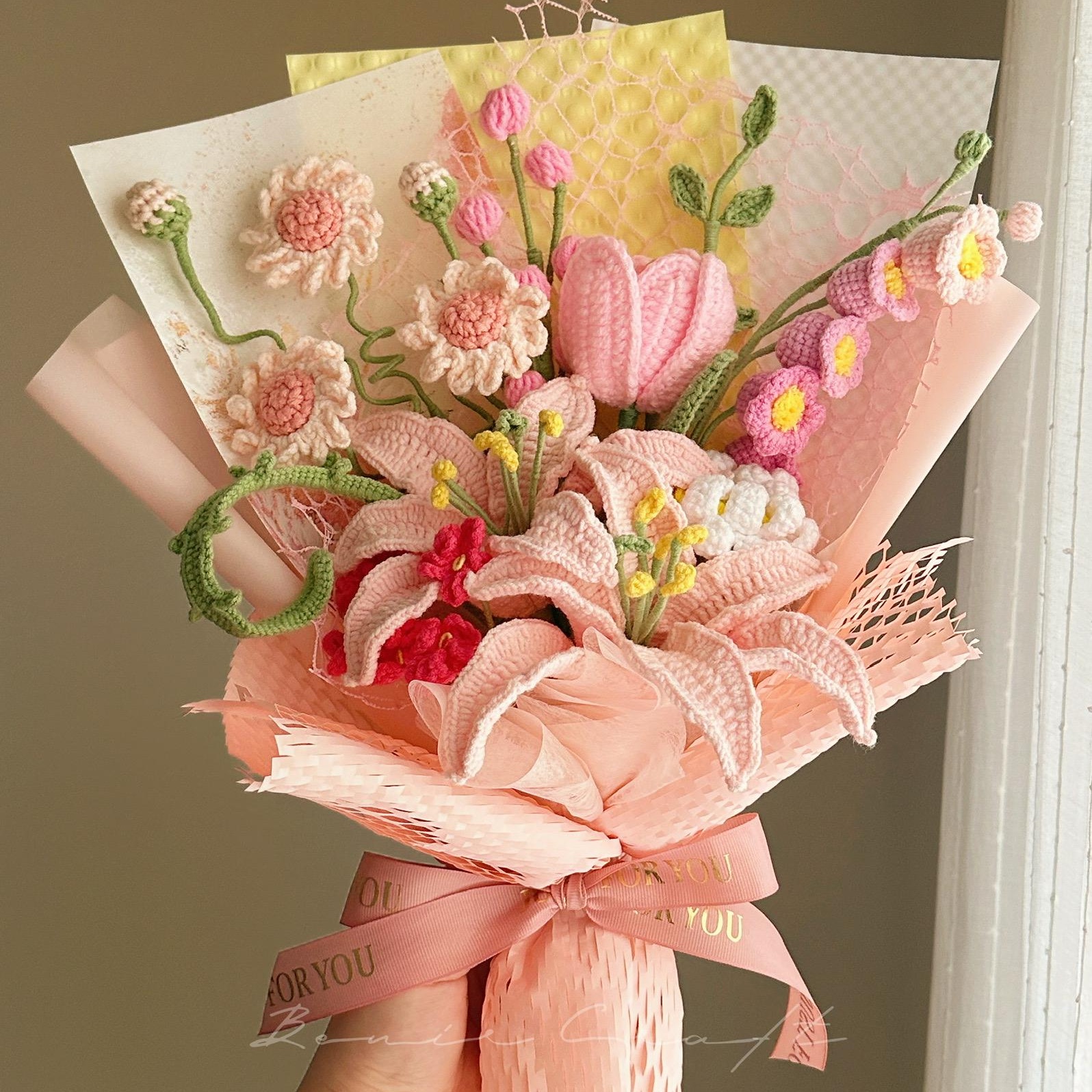 Handmade Crochet Mixed Flower Bouquet - 13 Styles | Lily Peony Tulip | Forever Gift - 图片 3
