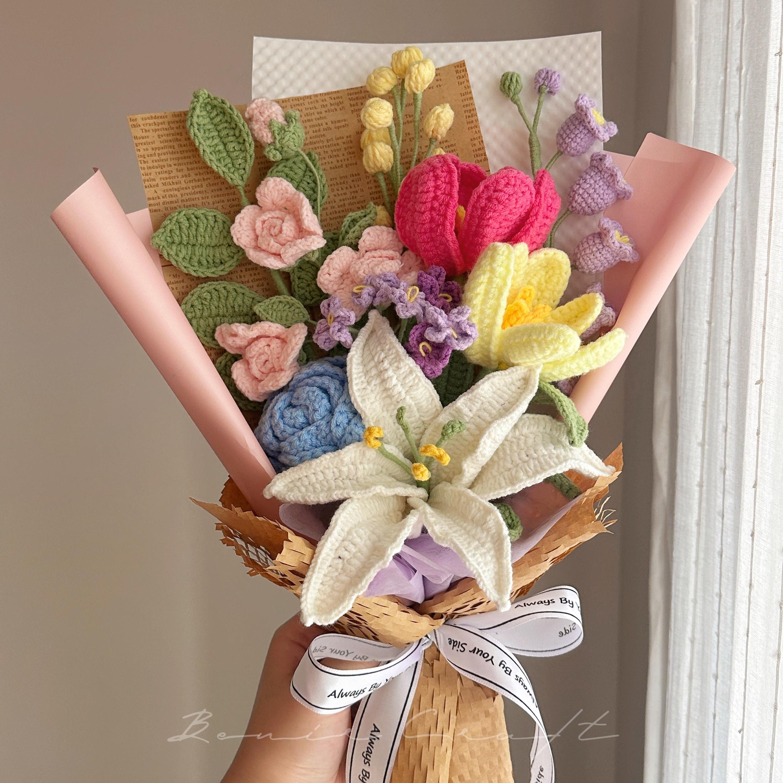 Handmade Crochet Mixed Flower Bouquet - 13 Styles | Lily Peony Tulip | Forever Gift - 图片 4