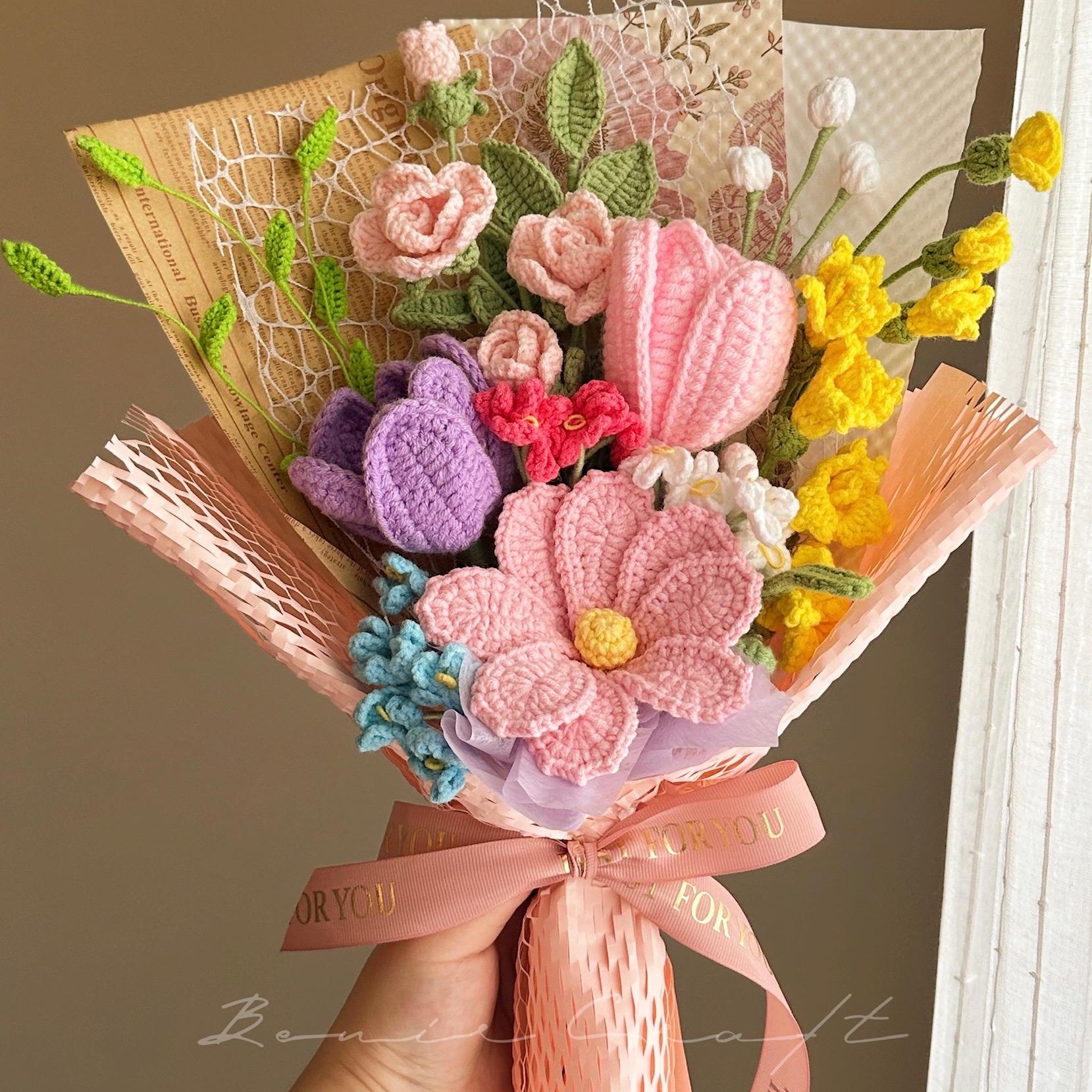 Handmade Crochet Mixed Flower Bouquet - 13 Styles | Lily Peony Tulip | Forever Gift - 图片 6
