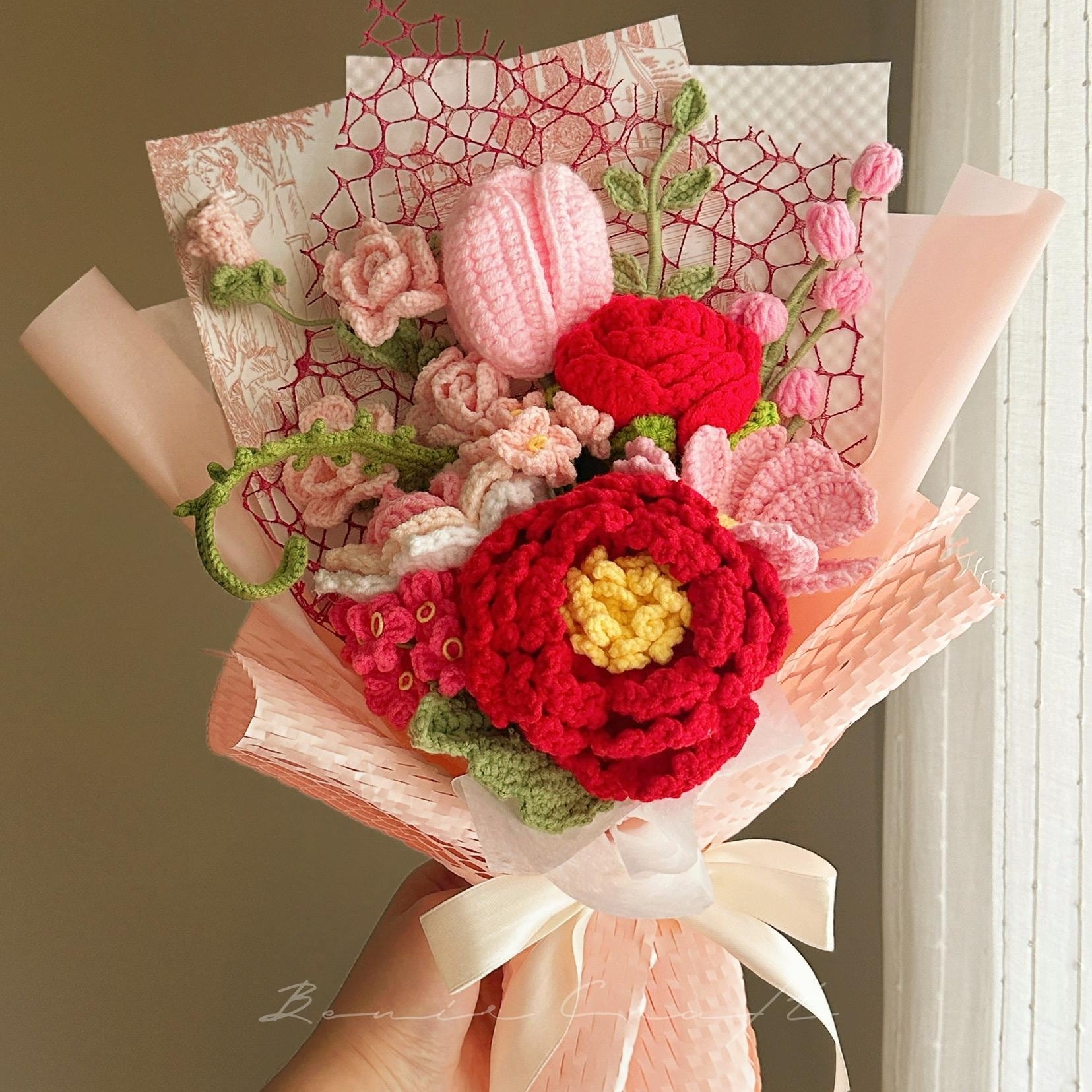 Handmade Crochet Mixed Flower Bouquet - 13 Styles | Lily Peony Tulip | Forever Gift - 图片 7