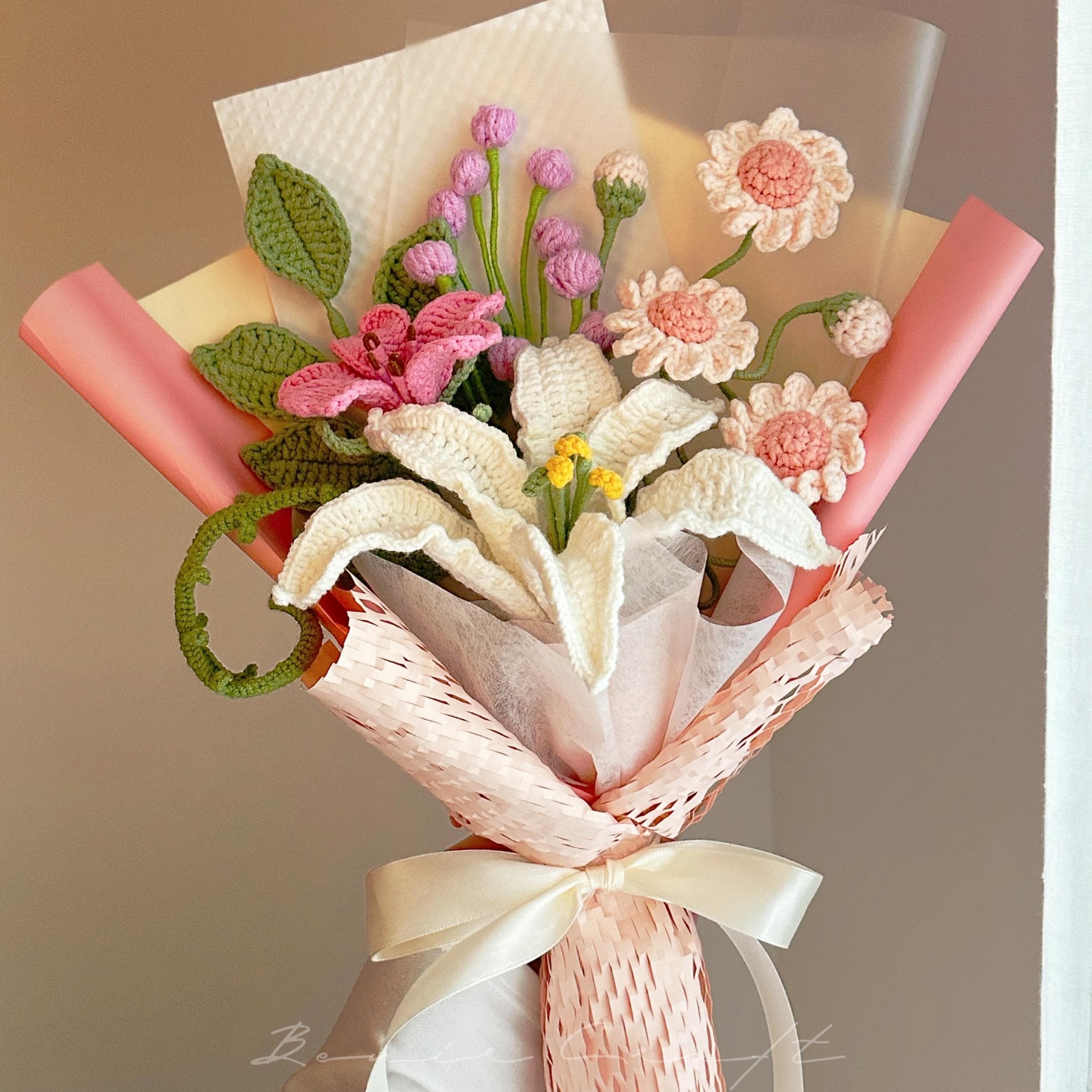 Handmade Crochet Mixed Flower Bouquet - 13 Styles | Lily Peony Tulip | Forever Gift - 图片 11