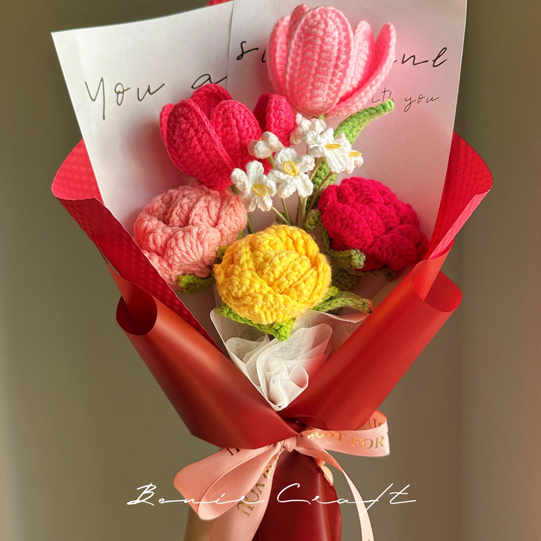 Handmade Crochet Mixed Flower Bouquet - 13 Styles | Lily Peony Tulip | Forever Gift - 图片 12