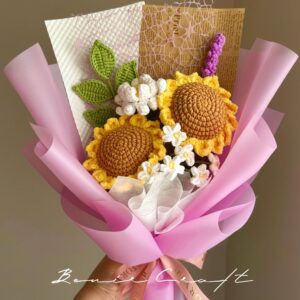 Handmade Crochet Sunflower Bouquet - 7 Styles | Orange Pink Blue | Forever Gift