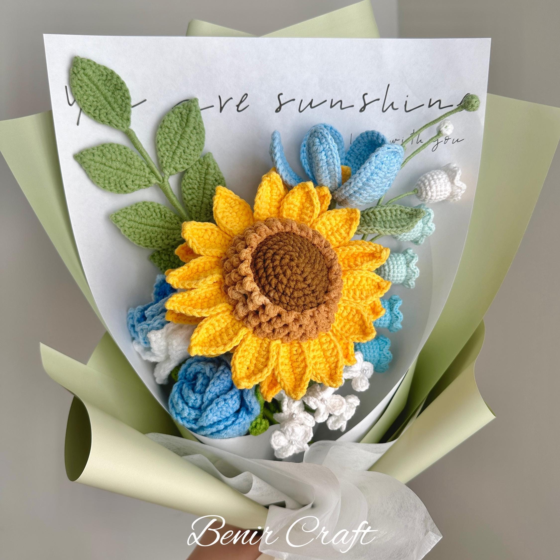 Handmade Crochet Sunflower Bouquet - 7 Styles | Orange Pink Blue | Forever Gift - 图片 6