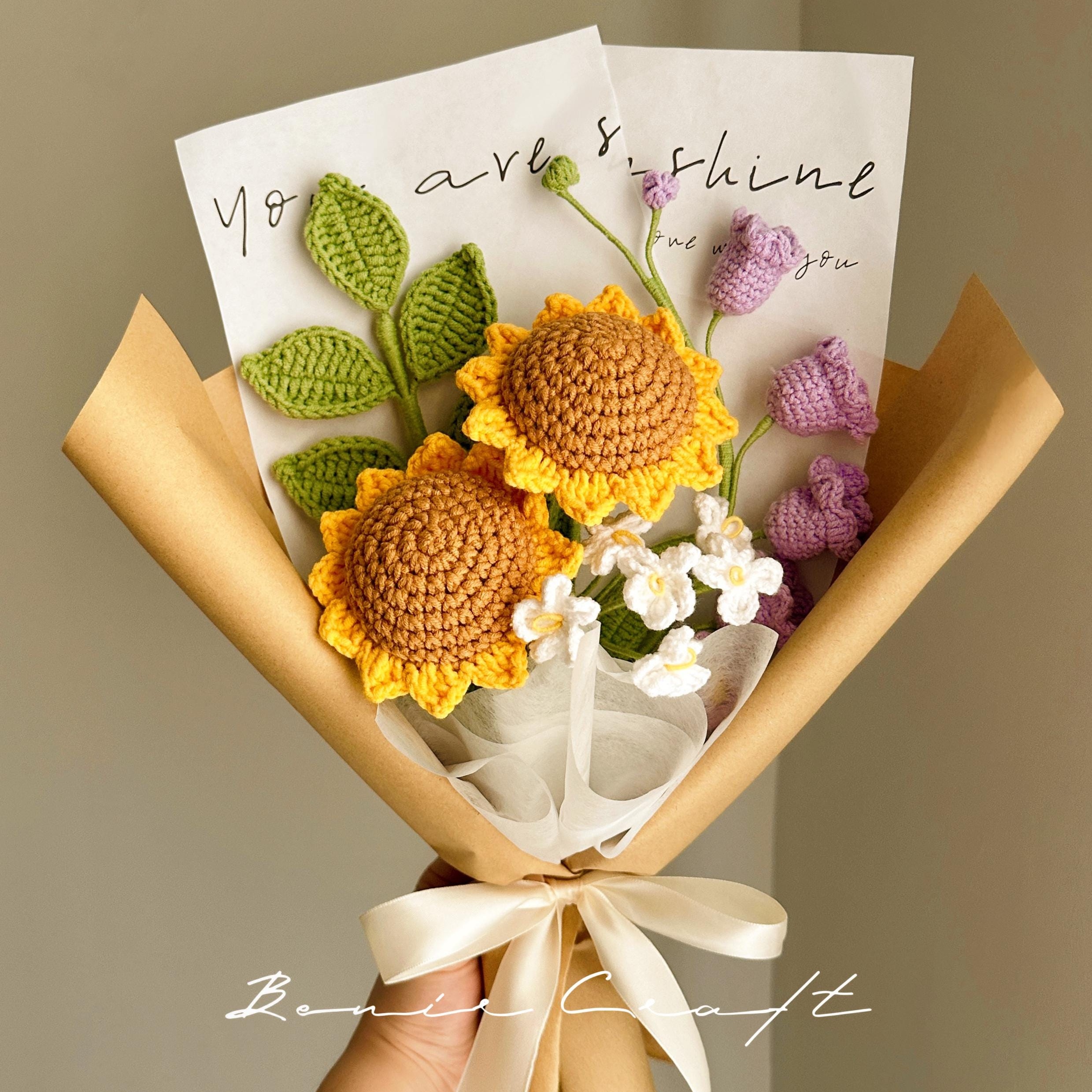 Handmade Crochet Sunflower Bouquet - 7 Styles | Orange Pink Blue | Forever Gift - 图片 7