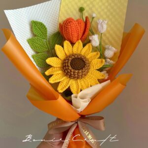 Handmade Crochet Sunflower Bouquet - 8 Styles | Orange Blue Wildflower | Forever Gift