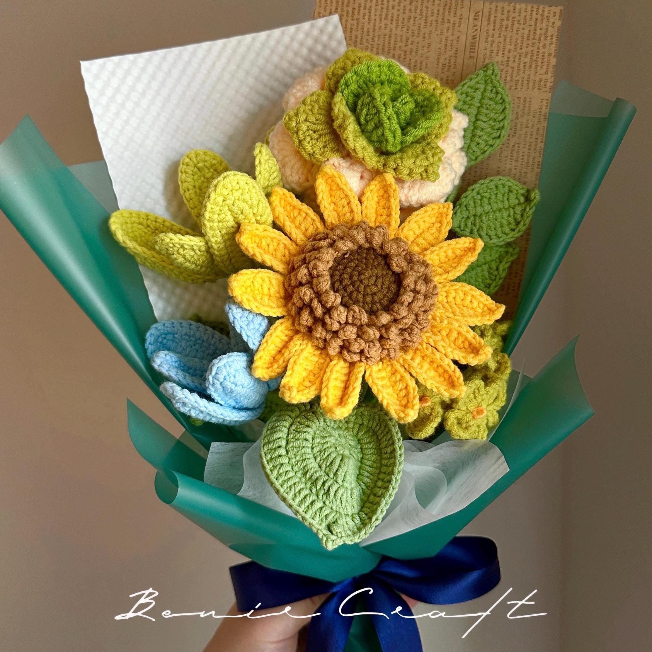 Handmade Crochet Sunflower Bouquet - 8 Styles | Orange Blue Wildflower | Forever Gift - 图片 2