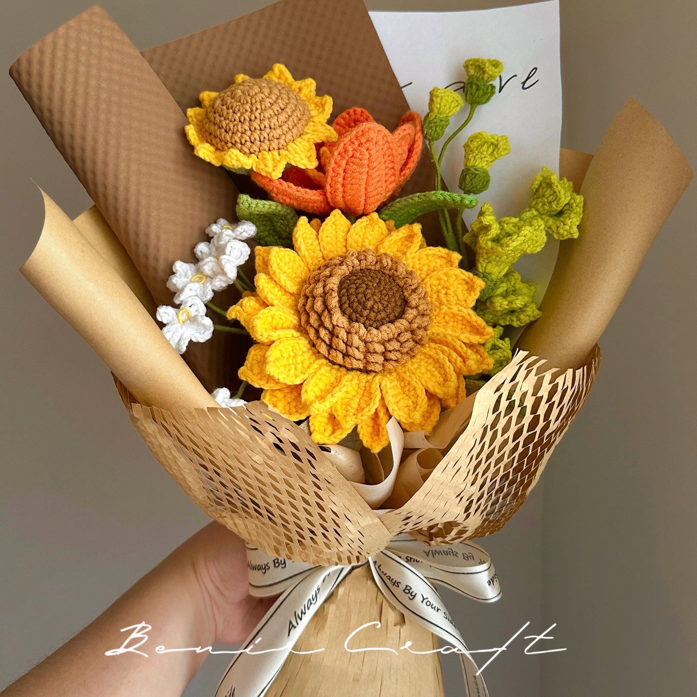 Handmade Crochet Sunflower Bouquet - 8 Styles | Orange Blue Wildflower | Forever Gift - 图片 4