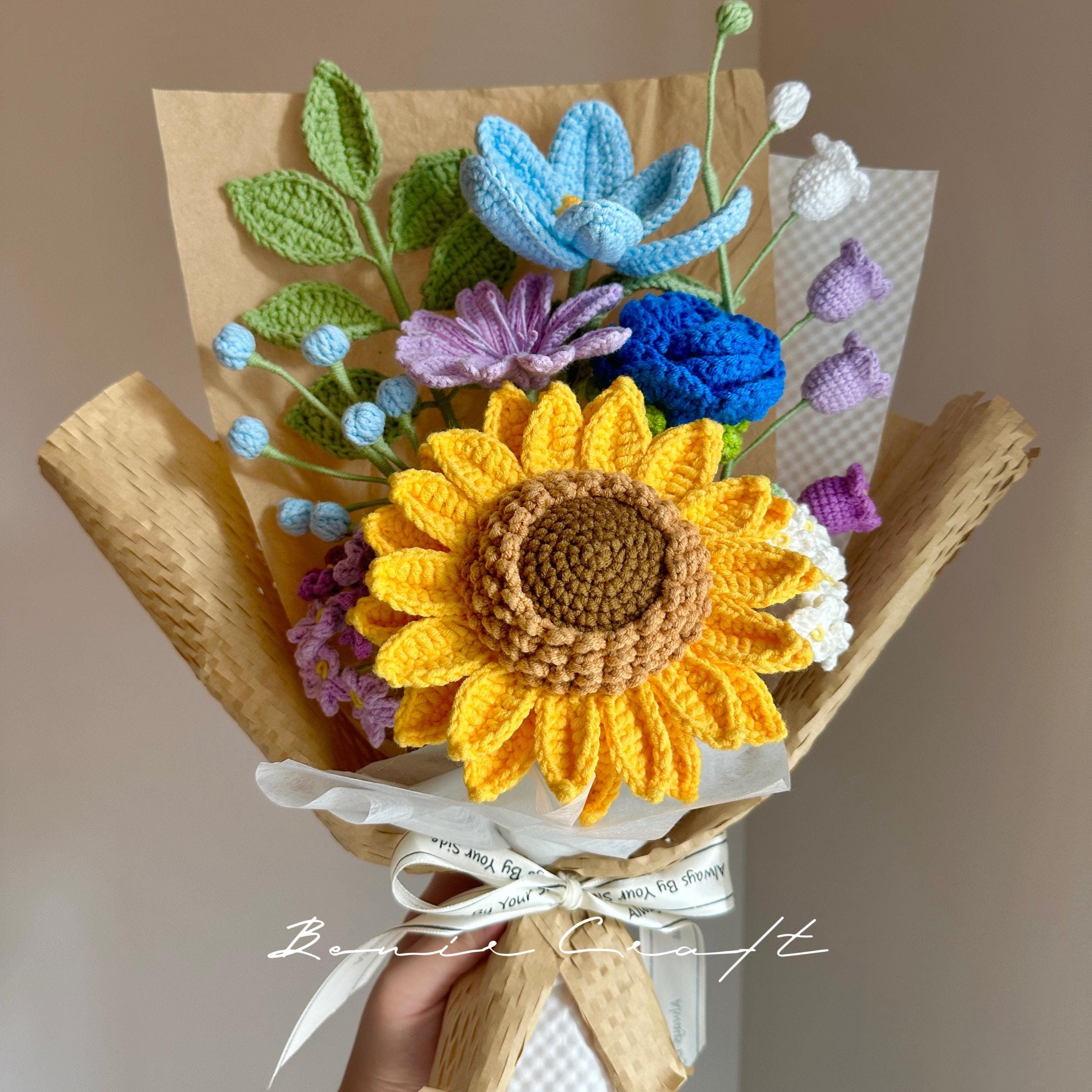 Handmade Crochet Sunflower Bouquet - 8 Styles | Orange Blue Wildflower | Forever Gift - 图片 5