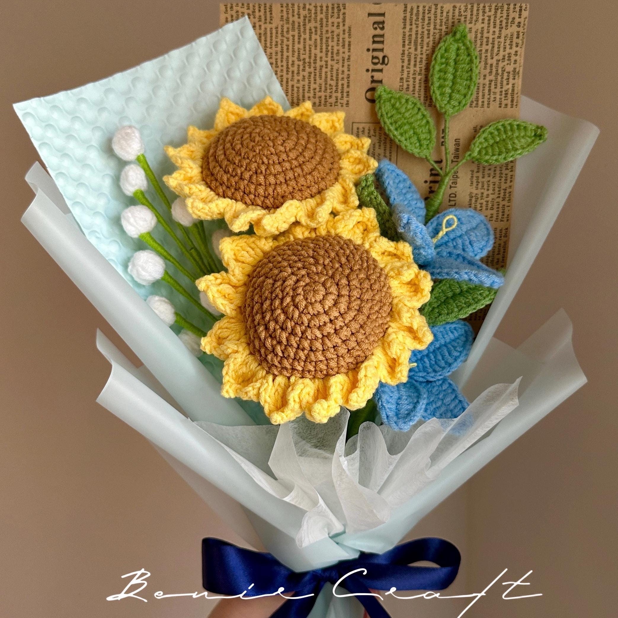 Handmade Crochet Sunflower Bouquet - 8 Styles | Orange Blue Wildflower | Forever Gift - 图片 6