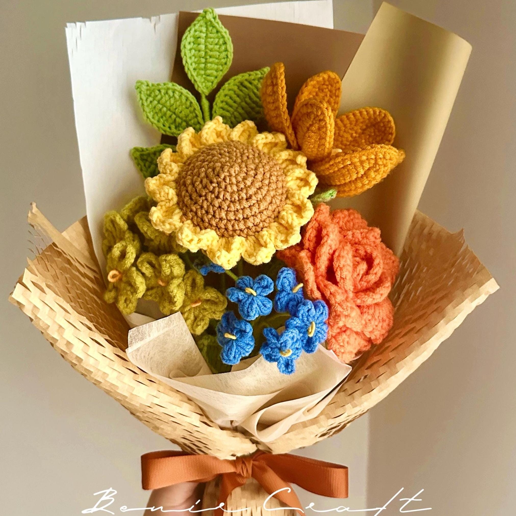 Handmade Crochet Sunflower Bouquet - 8 Styles | Orange Blue Wildflower | Forever Gift - 图片 7