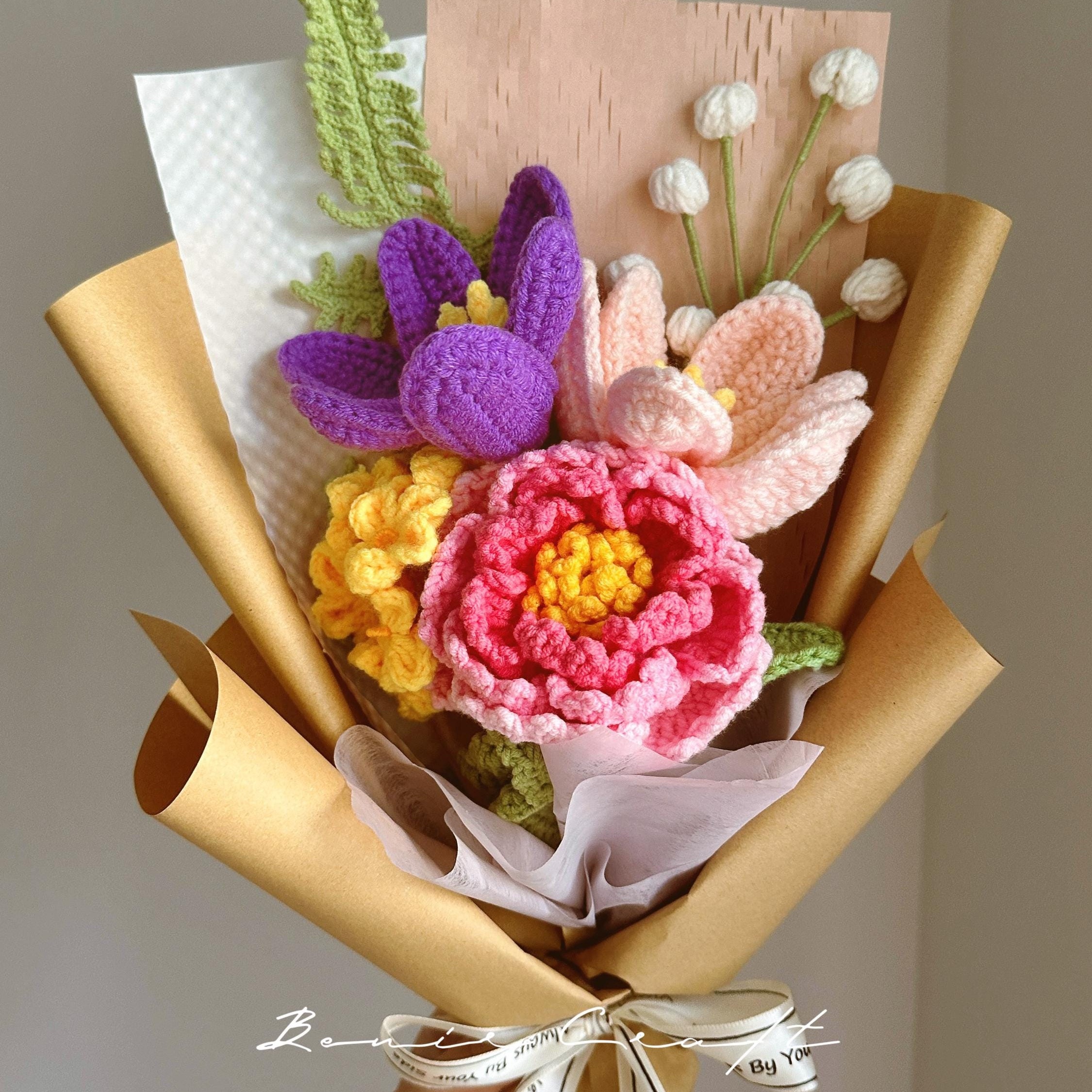 Handmade Crochet Purple Lily Bouquet - 7 Styles | Lily Peony Calla | Forever Gift - 图片 5