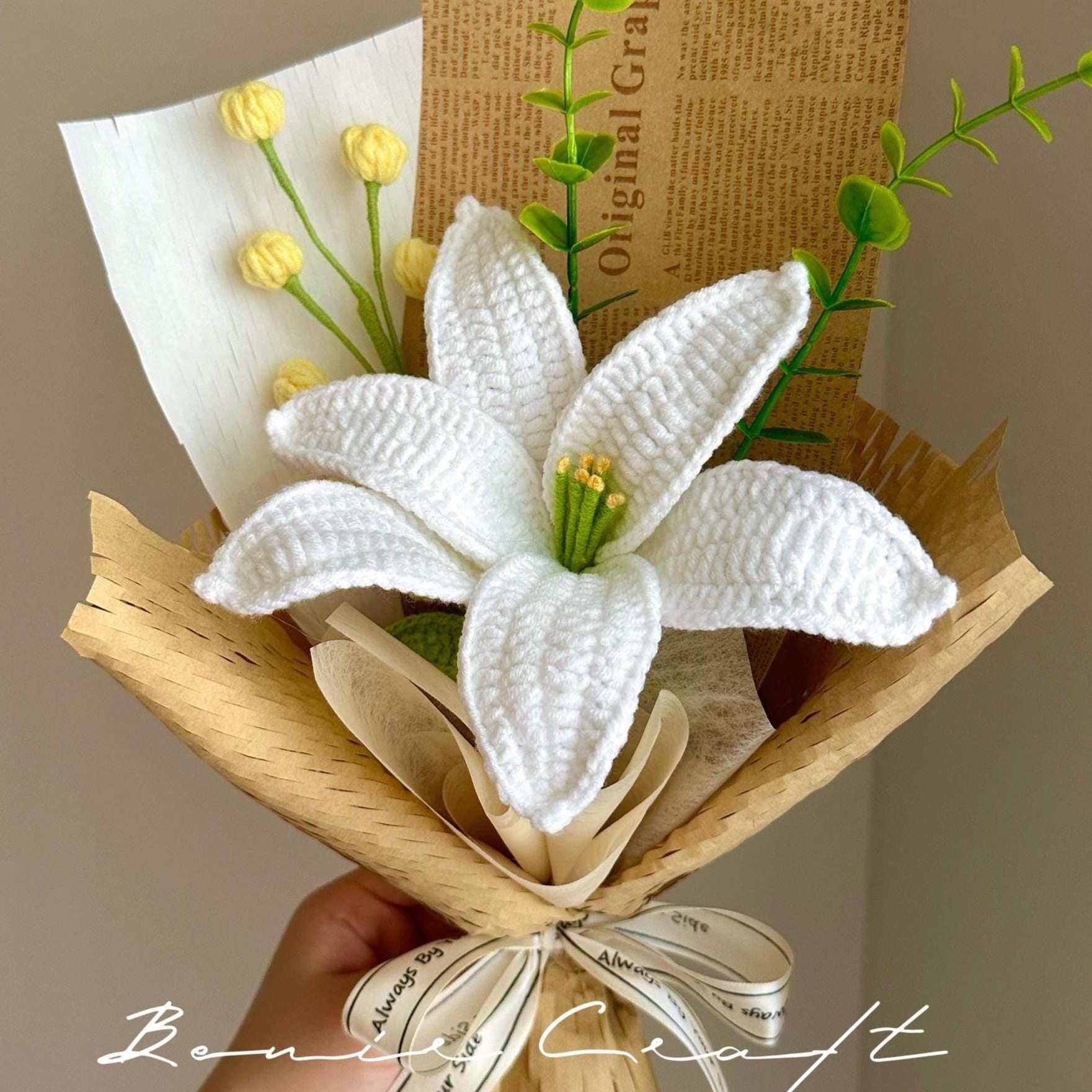 Handmade Crochet Purple Lily Bouquet - 7 Styles | Lily Peony Calla | Forever Gift - 图片 7
