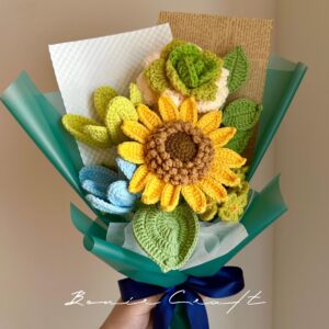 Handmade Crochet Sunflower Bouquet - 5 Styles | Green Rose Blue Rose | Forever Gift