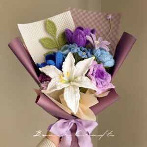 Handmade Crochet Purple Lily Bouquet - 5 Styles | White Purple Crocus | Forever Gift